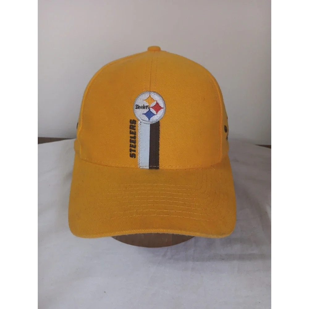 Pittsburgh Steelers Cap Hat Pro‎ Line Logo Athletics Yellow Strap Back Hook Loop